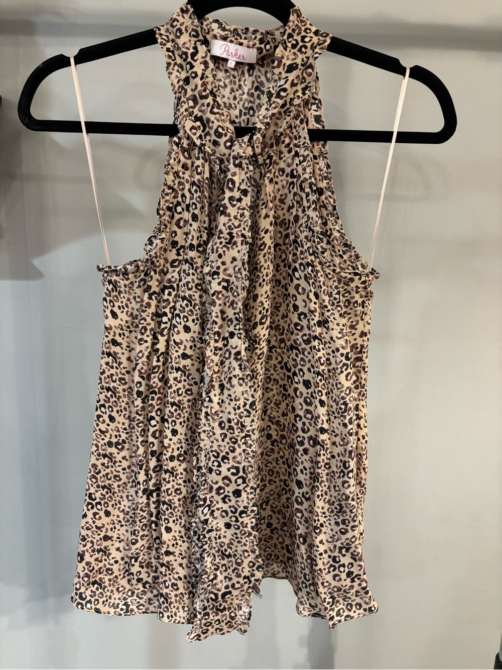 Parker Leopard Print silk Halter Neck Tank Top - Beige/black size small